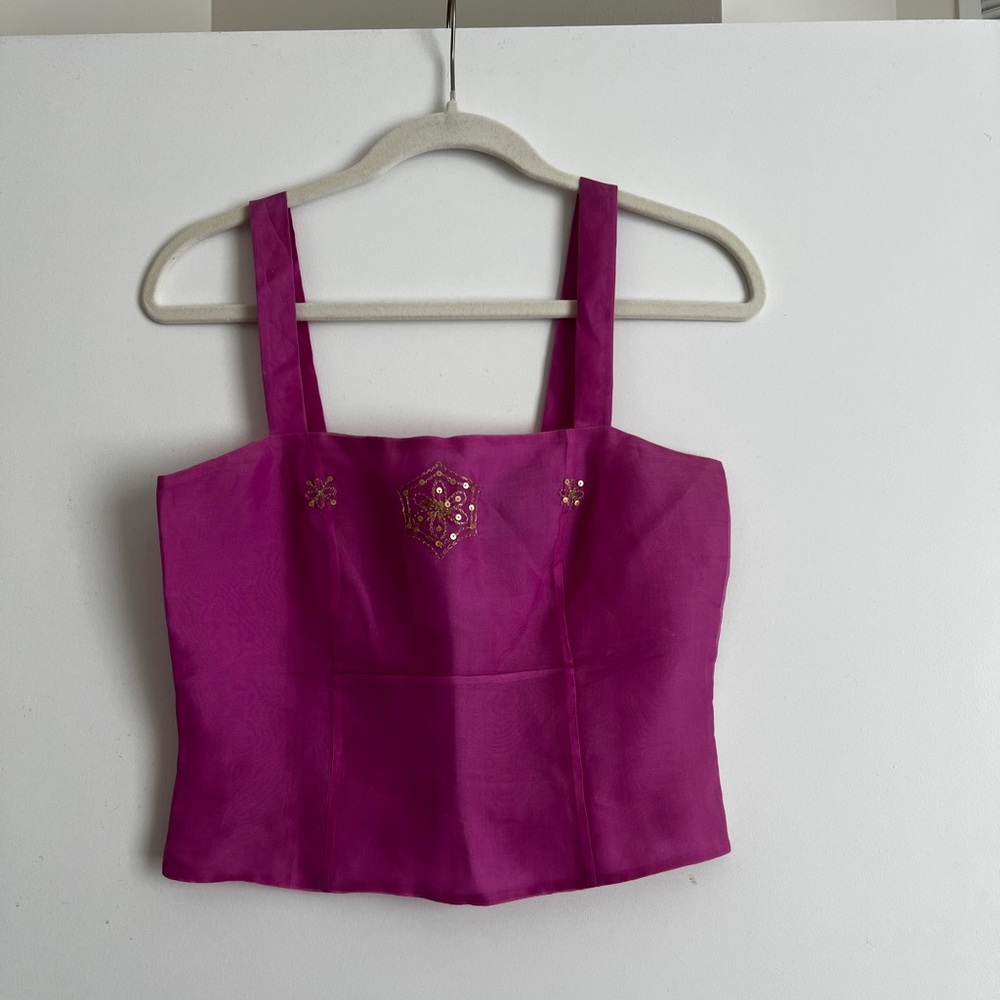 Elegant Pink Embellished Women's Top with matching skirt